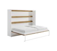 Vente-unique - Lit escamotable 140 x 200 cm - Ouverture Horizontale Manuelle - avec LEDs - Blanc et Naturel - RAPILI