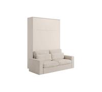 Lit escamotable 140 x 200 cm - Ouverture verticale manuelle - Avec LEDs - Beige + Canapé en velours côtelé beige - RAPILI