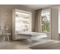 Vente-unique - Lit escamotable 140 x 200 cm - Ouverture Verticale Manuelle - avec LEDs - Blanc - RAPILI