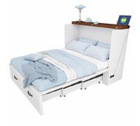 Lit escamotable 140 x 200 cm, rangement, prise EU, blanc
