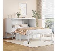 Lit escamotable 140x200 cm, lit mural rabattable avec sommier à lattes, lit vertical rabattable pour adolescents, blanc, lit gain de place avec fonction plan de travail et espace de rangement