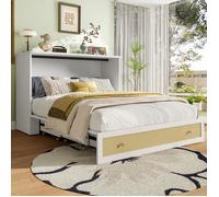 Lit escamotable 140x200,mobile avec tiroirs bout du lit et étagère en tête de lit,avec USB et prise,lit plateforme convertible,blanc