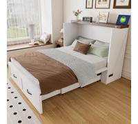 Lit Escamotable 140x200cm,Lit Pliant 2 Personnes avec espace de rangement, Port USB et Prise électrique, Design Convertible,Vertical Multifonctionnel Cadre pour Adulte Adolescent Enfant,sans Matelas