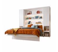 Lit escamotable 160 x 200 cm avec 2 armoires et 2 tables de chevet ouverture pneumatique - blanc brillant - SMART