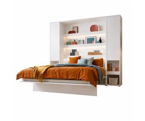 Lit escamotable 160 x 200 cm avec 2 armoires et 2 tables de chevet ouverture pneumatique - blanc mat - SMART