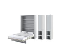 Lit escamotable 160 x 200 cm avec 2 armoires et 2 tables de chevet ouverture pneumatique - gris mat - SMART
