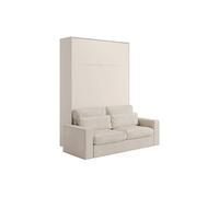 Vente-unique - Lit escamotable 160 x 200 cm - Ouverture Verticale Manuelle - avec LEDs - Beige + Canapé en Velours côtelé Beige - RAPILI