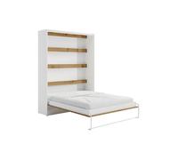 Vente-unique-Lit escamotable 160 x 200 cm - Ouverture Verticale Manuelle - avec LEDs - Blanc et Naturel - RAPILI