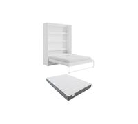 Lit escamotable 160 x 200 cm - Ouverture verticale manuelle - Blanc + Matelas - RAPILI