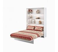 Lit Escamotable 160x200 Vertical Blanc Mat CONSUS+ Lenart Lit Armoire 2 Places, Sommier à Lattes, Fermeture silencieuse Ouverture Pression