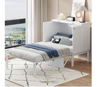 Lit Escamotable 90 x 200 cm,Lit Pliant avec Sommier à Lattes, Lit Mural pour Adolescents et Adultes, Blanc (sans Matelas)