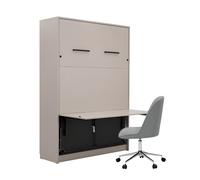 Lit escamotable avec bureau intégré 140 x 200 cm ouverture pneumatique - taupe mat - LOLITA