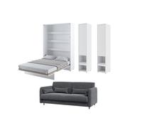 Lit escamotable canapé et rangement tissu velours gris anthracite - SMART