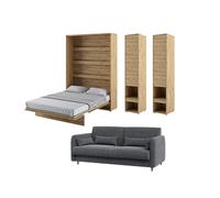 Lit escamotable canapé et rangement tissu velours gris anthracite - SMART