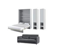 Lit escamotable canapé et rangement tissu velours gris anthracite - SMART