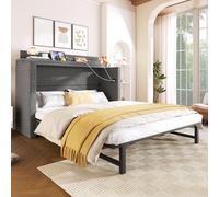 Lit escamotable en lin, lit armoire mobile avec tiroir, compartiment de rangement, ports USB et Type-C, sans matelas, 140 x 200 cm, gris
