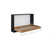 Lit escamotable horizontal 120 x 200 cm ouverture à ressort - bois et noir mat - ZEN