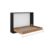Lit escamotable horizontal 140 x 200 cm avec ouverture à ressort- bois et noir mat - ZEN