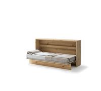 Lit escamotable horizontal avec LED mécanisme d’ouverture pneumatique - SMART - 46 cm x 211 cm x 108 cm - Chêne