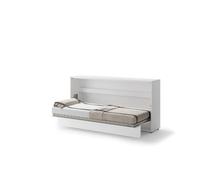 Lit escamotable horizontal avec LED mécanisme d’ouverture pneumatique - SMART - 46 cm x 211 cm x 108 cm - Blanc