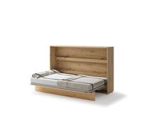 Lit escamotable horizontal avec LED mécanisme d’ouverture pneumatique - SMART - 46 cm x 211 cm x 138 cm - Chêne