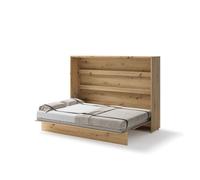 Lit escamotable horizontal avec LED mécanisme d’ouverture pneumatique - SMART - 46 cm x 211 cm x 158 cm - Chêne