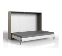 Lit escamotable horizontal Bogota coloris blanc-imitation chêne - Longueur 212 x Hauteur 154 x Profondeur 43-167 cm