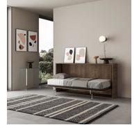 Lit escamotable horizontal - Kando - Simple - Noyer - Blanc - 90x190 cm