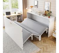 Lit escamotable, lit rabattable, lit Murphy de 140x200 cm avec matelas, lit mural gain de place, lit d'appoint pliable avec cadre métallique et roulettes silencieuses, blanc