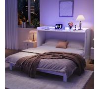 Lit Escamotable Murphy 140x200 cm avec Tiroirs, Étagère LED, USB Prise, Armoire Lit Convertible en Plateforme, Gain de Place pour Petits Espaces, Studio, Chambre d'Amis, Appartement, Sans Matelas