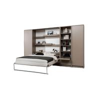 Lit escamotable vertical 120 x 200 cm avec 2 armoires 1 bibliothèque 1 chevet - taupe mat - LOLITA