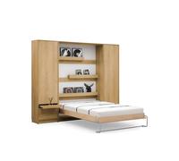 Lit escamotable vertical 120 x 200 cm avec 2 armoires 1 bibliothèque et 2 tables de chevet ouverture pneumatique - bois - LOLITA