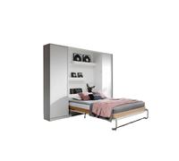 Lit escamotable vertical 120 x 200 cm avec 2 armoires ouverture à ressort - blanc brillant / blanc mat - COZY