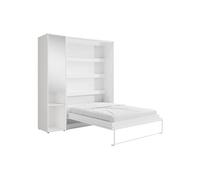 Lit escamotable vertical 140 x 200 cm - 1 colonne de rangement - Avec miroir et LEDs - Blanc - RAPILI