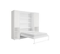 Lit escamotable vertical 140 x 200 cm - 2 colonnes de rangement - Avec LEDs - Blanc - RAPILI
