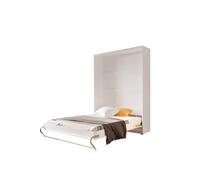 Lit escamotable vertical 140 x 200 cm ouverture à ressorts avec fonction stop - blanc mat - GAIN