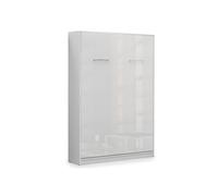 Lit escamotable vertical 140 x 200 cm ouverture pneumatique - blanc brillant / blanc mat - LOLITA