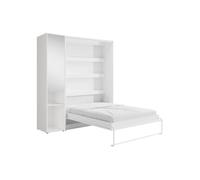 Lit escamotable vertical 160 x 200 cm - 1 colonne de rangement - Avec miroir et LEDs - Blanc - RAPILI