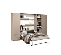 Lit escamotable vertical avec bureau 120 x 200 cm 2 armoires 1 bibliothèque 2 tables de chevet - taupe mat - LOLITA