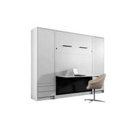 Lit escamotable vertical avec bureau 120 x 200 cm 2 armoires 2 tiroirs et 1 table de chevet ouverture pneumatique - blanc mat - LOLITA