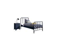 Vipack Lit et chevet Bronxx métal 90x200 cm Bleu