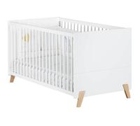 Lit évolutif - 140x70cm - Babyprice Joy Naturel - Blanc sur pieds en bois naturel