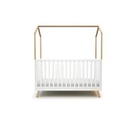 AT4 - Lit cabane bébé évolutif en bois KASA Blanc et Hêtre Verni 70 x 140 cm|146 x 74,5 x 162,5 cm | Lit transformable junior | Sommier réglable 3 hauteurs | 100% hêtre massif