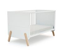 At4 - Lit bébé évolutif PIRATE en bois 70 x 140 cm Blanc et Hêtre verni
