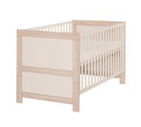roba Lit bébé évolutif Momo 70 x 140 cm - Lit à barreaux évolutif - Réglable en hauteur - Transformable en lit junior - Bois laqué coloris cachemire/décor chêne Tristan