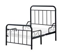 Lit Extensible Moderne en Fer 90/130/160 x 200 cm avec Sommier à Lattes Meuble Chambre Enfant Noir Anais