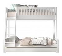 Vipack SCOTT Lit familial avec surface de couchage 90x200 et 140x200 cm, incl. sommier à lattes, échelle et 2 petits tiroirs de lit, finition en pin laqué blanc