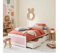 Lit fonctionnel MIA avec rangements 3 tiroirs 90 x 200 cm, lit simple 1 place, lit enfant en pin massif lasuré blanc et rose