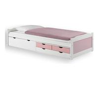 Lit fonctionnel rangements 90x200cm blanc rose
