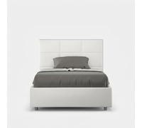 Lit capitonné 120x190 cm simili cuir blanc Mira Avec sommier et coffre